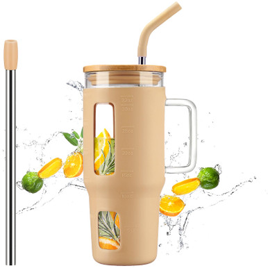 Kodrine Tumbler with Lid and Straw, 32 oz Glass Tumbler with Handle ...