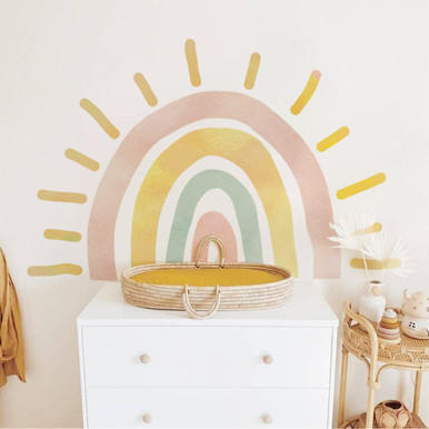 astrkiz Large Fabric Watercolor Boho Half Sun Wall Decals Peel and ...
