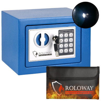 Safe Lock Blue ROLOWAY Steel Money Safe Box for Home with Fireproof Money Bag for Cash ...