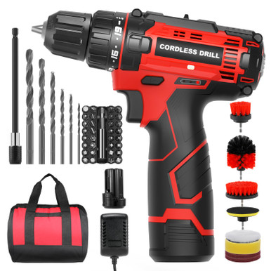 Cordless Drill Driver Kit, 12V Electric Power Drill Set with 2.0Ah ...