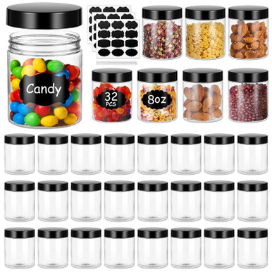 8 OZ Plastic Jars with Lids,(Crazystorey)32 Pack Clear Plastic Slime ...