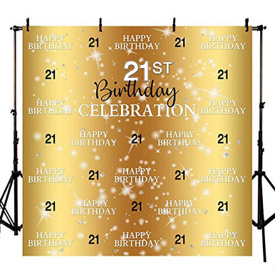 Mehofoto 8x8ft Happy 21st Birthday Backdrop Step and Repeat Gold Photo ...