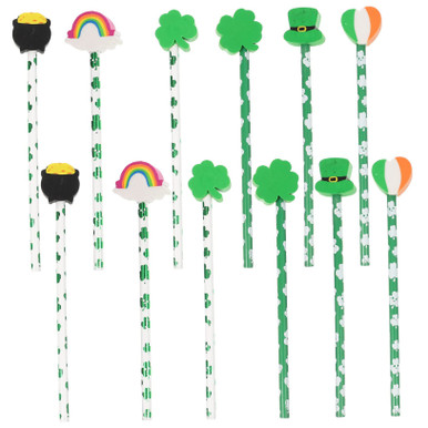 Ciieeo St Patrick's Day Pencils - 12Pcs Irish Theme Party Favors With Eraser Tops