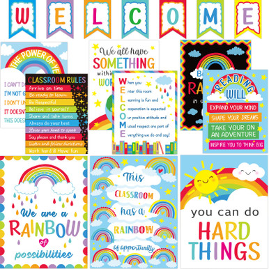 17 Pieces Rainbow Classroom Motivational Posters Welcome Decor Signs ...