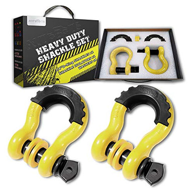 Pair Of 3/4″ D-Ring Shackles – Tow Strap Recovery Kit For SUV, Jeep, Truck – Red/Black