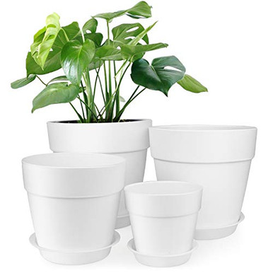 HOMENOTE 7/6.5/5/3.7 inch Plastic Planters Indoor Set of 4 White Plant ...