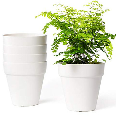 Mkono 5.5 Inch Plastic Planters, Set of 5 Indoor Flower Plant Pots ...