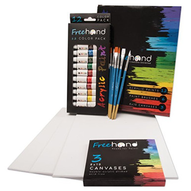 Acrylic Paint Set -12 Acrylic Paints, 6 Paint Brushes for Acrylic ...