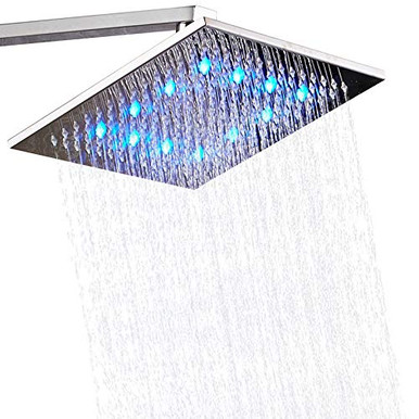 Senlesen Rainfall Shower Head 12-inch Square LED Light High Pressure ...