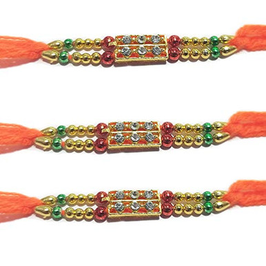 Rakhi Set of 3 for Brothers, Rectangle Shaped Stone/Beads Designer ...