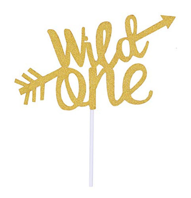 Topfun Double Sided Gold Glitter Wild One Cake Topper for Baby Shower ...