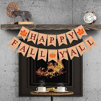 Happy Fall Y'all Banner, Decorative Autumn Banner Rustic Burlap Fall ...