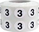 White Circle with Black Number 3 Stickers, 1/2 Inch Round, 1000 Labels ...