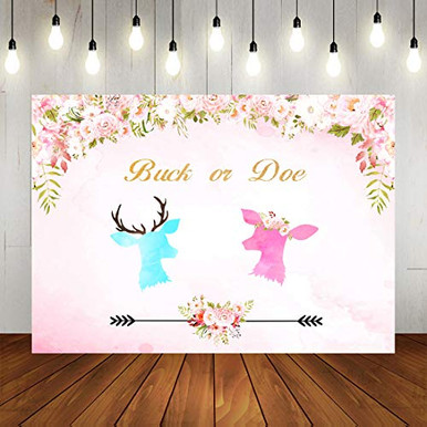 Deer Gender Reveal Backdrop Watercolor Floral Buck and Doe Baby Shower ...