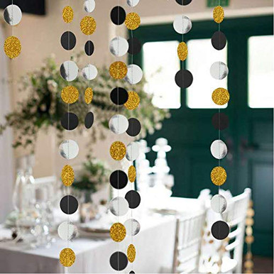 Black Gold Hanging Paper Dots Garland Decorations 8 Pack 104 ft Glitter ...