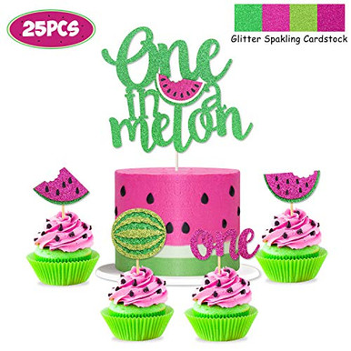 QAMEGX Watermelon Cake Toppers - 26-Piece Set With Animal Figurines For 1st, 2nd, 3rd Birthday & Baby Showers