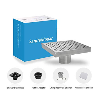 SaniteModar 2" ABS Shower Drain Base – Works With Square & Linear Drains, Threaded & Rubber Joints Included, For Standard 2" Hubless Pipes
