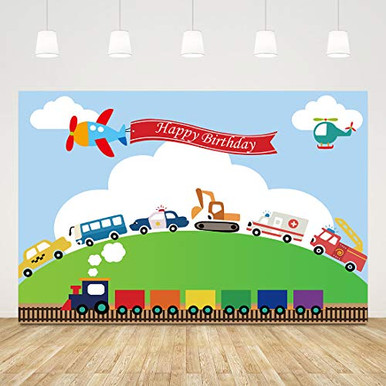 Happy Birthday Backdrop for Kids Transportation 1st Birthday Background ...