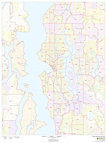 Seattle Washington Zip Codes 36 x 48 Matte Plastic Wall Map ...