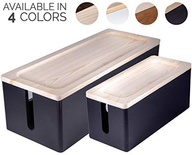 [Set of Two] Rustic Wooden Cable Management Box Cord Organizer Large ...