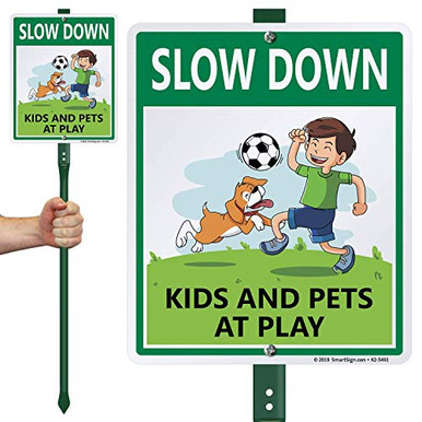SmartSign Slow Down Kids and Pets at Play LawnBoss Sign 10 x 12 ...