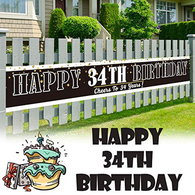 LINGPAR 9.8 x 1.6 ft Large Sign Happy 34th Birthday Banner Cheers to 34 ...