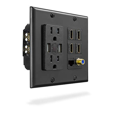Premium Media Wall Outlet Dual 34A USB Outlet - 15A Dual Power Outlet - Cat6 Rj45 Ethernet Port - View #9