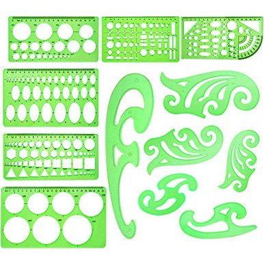12 Pieces French Curve and Template Ruler Set Geometric Drawing Stencil ...