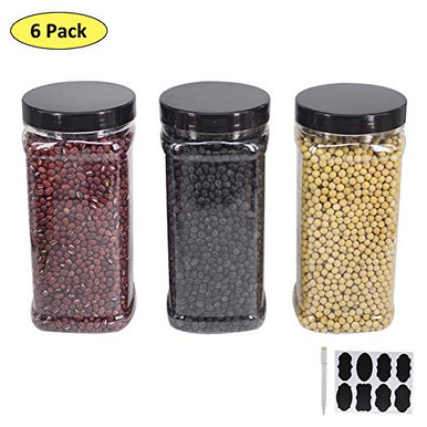 6 Pack 40 OZ Large Clear Plastic Storage Jars With Lids & Labels, A Pen ...