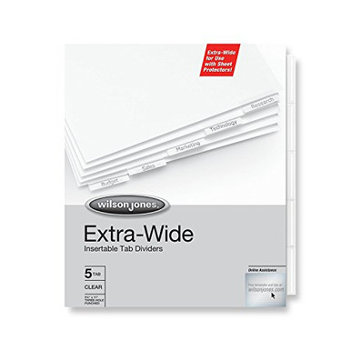 Wilson Jones Oversized Insertable Dividers 5Tab Set Clear Tabs W55206A ...