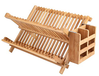 Lawei Bamboo Dish Drying Rack with Utensil Holder Collapsible Dish ...