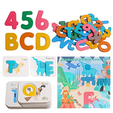 JCREN Alphabet and Numbers Flash Cards for ToddlerABC Wooden Letters ...