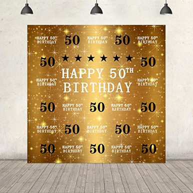 Happy 50th Birthday Backdrop Black and Gold Fifty Birthday Photography ...
