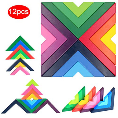 Sealive 12 Piece Wooden Rainbow Stacking Toy Montessori Rainbow Stacker ...