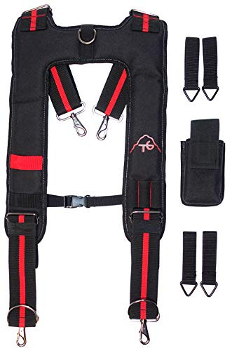 Tool Belt Suspenders - Heavy Duty H-Shape Braces With Padded Straps & Clips For Carpenters, Electricians