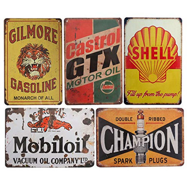 PEIs Set of 5 pcs Retro Vintage Tin Metal Sign Gas Motor Oil Signs Wall ...