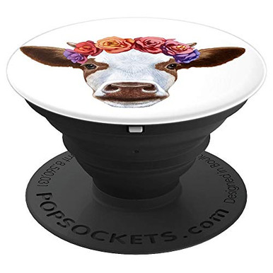 Cute Cow Roses Head Pink Floral Rose on White PopSockets Grip and Stand ...