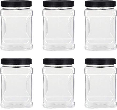 Lawei 6 Pack Clear Plastic Jars with Lids 32 Oz Square Plastic Jars ...