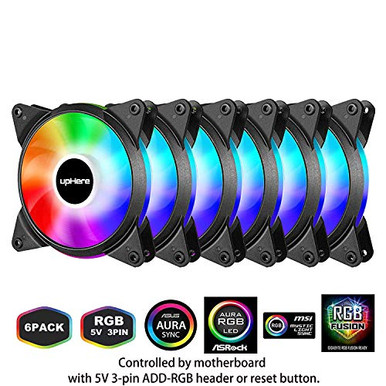 upHere 5V 6Pack 120mm Silent Intelligent Control 5V Addressable RGB Fan ...