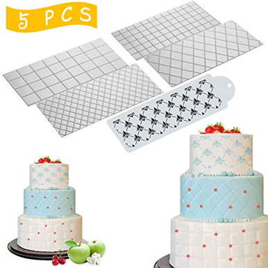 Kissbuty 5-Piece Wedding Cake Stencil Template Set - Embossing Plastic Mats For Fondant, Cookies & Cake Decorating (Diamond Quilted Grid Texture)