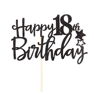 Black Glitter Happy 18th Birthday Cake Topper,Hello 18, Forever 18 ...