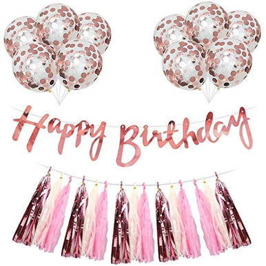 Rose Gold Balloon Happy Birthday Banner Party Decorations - Birthday ...