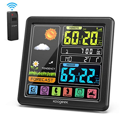 Koogeek Wireless Weather Station, Indoor Outdoor Thermometer Hygrometer with Sensor, Digital ...