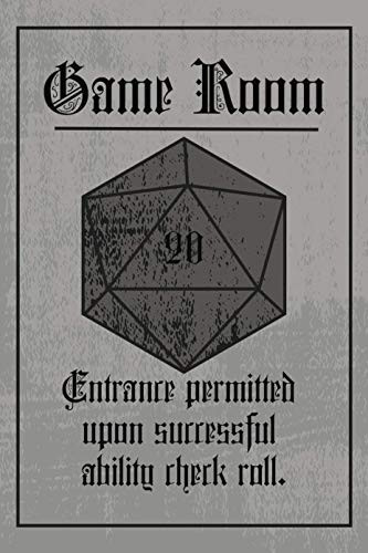 Game Room Tin Sign 12" X 8" - D20 RPG Themed Decor For Man Cave, Dungeons & Dragons Gamers