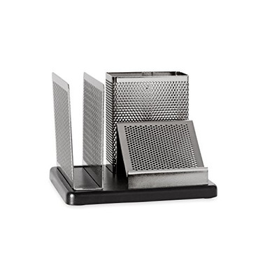 Rolodex Punched Metal and Wood Desk Organizer, Black and Gunmetal ...