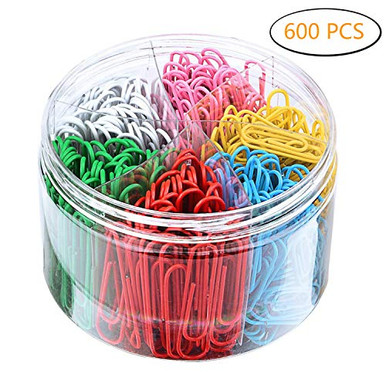 Paper Clips 600 Pieces 28mm Assorted 6 Colors Standard Size for Office ...