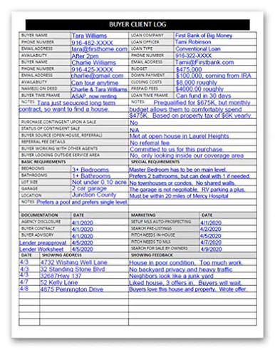 Real Estate Agent Supplies Home Buyer Client Log Realtor Log to Track ...