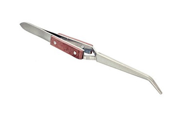 SE 509TW-6.5-Inch Fiber Grip Curved Tweezer, Stainless Steel, Cross Lock Action, 45° Bent Tip