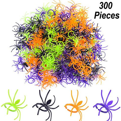 Tanlee 300 Pieces Halloween Plastic Spider Ring Stretch Spider Web ...