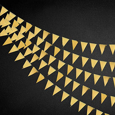 40 Ft Gold Triangle Flags Banner Double Sided Metallic Paper Pennant ...
